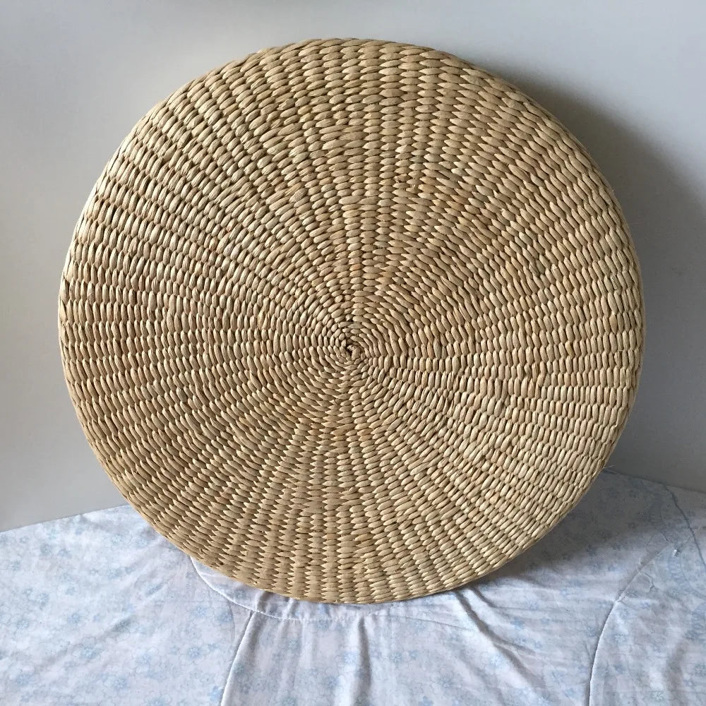 Woven Straw Floor Cushion, 40 cm Round Handmade Seat Pad for Floor, Bench and Meditation