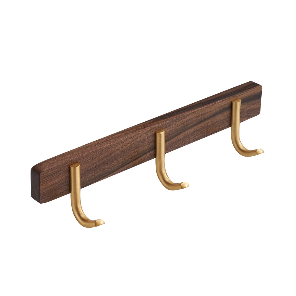 Walnut-Tone Towel Hook Rail, 3-Hook Wall Rack for Towels, Robes and Coats