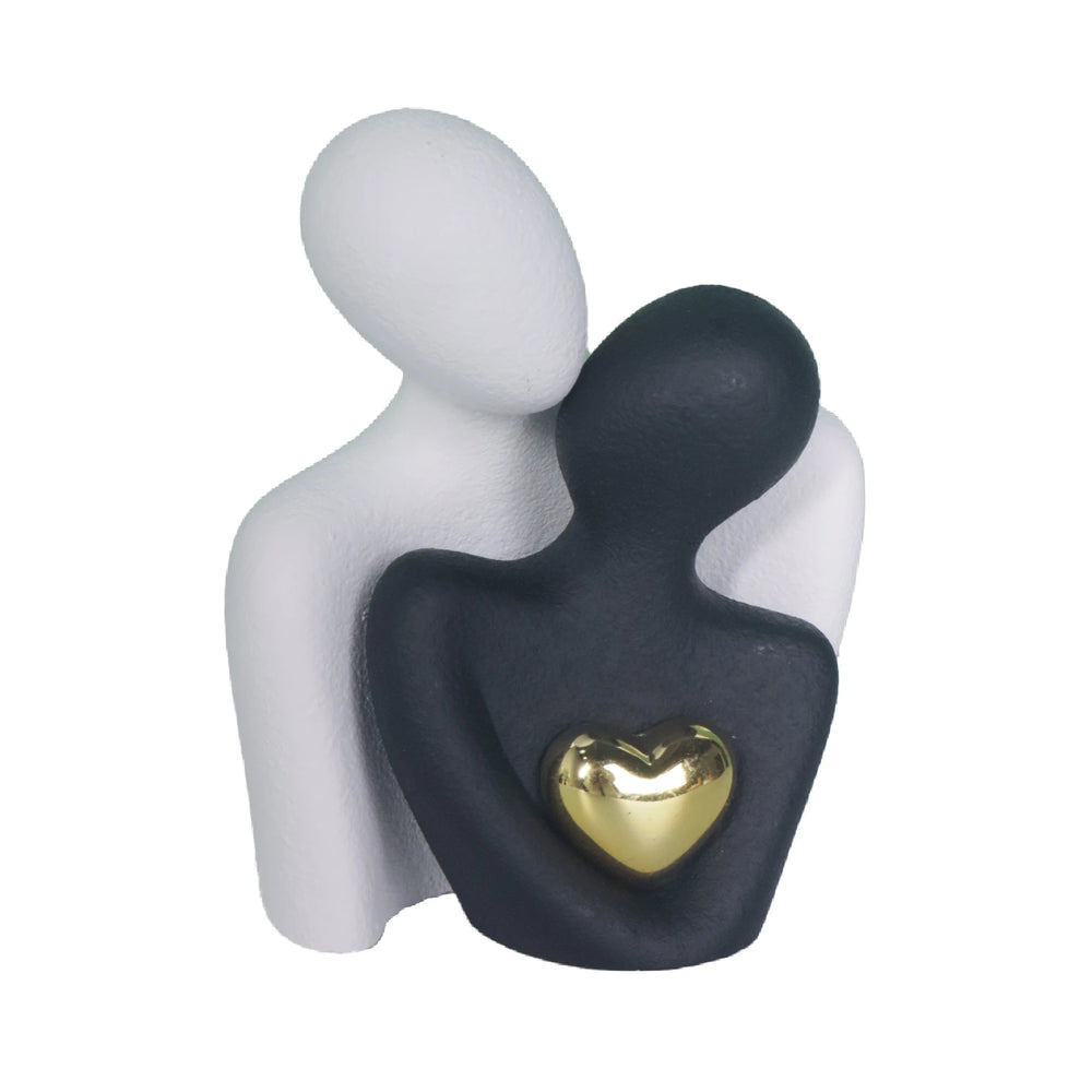 Hugging Couple Figurine, Abstract Ceramic-Look Sculpture for Shelf and Bedroom, White and Black, Black and White or Black