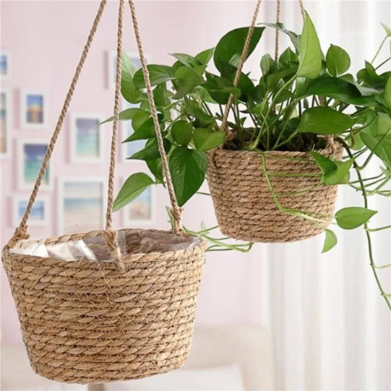 Hanging Jute Planter Basket, Woven Rope Plant Pot Holder for Indoor and Outdoor Flowers, Natural, Gray or Sage