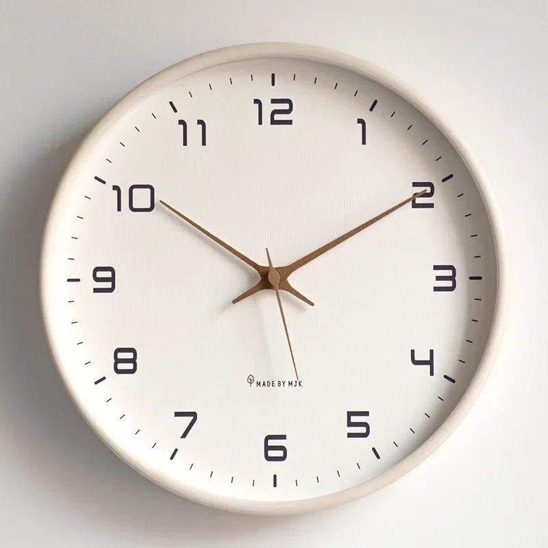 Nordic Wooden Frame Wall Clock, Silent Minimalist Clock for Living Room, Kitchen and Office, White or Navy Dial