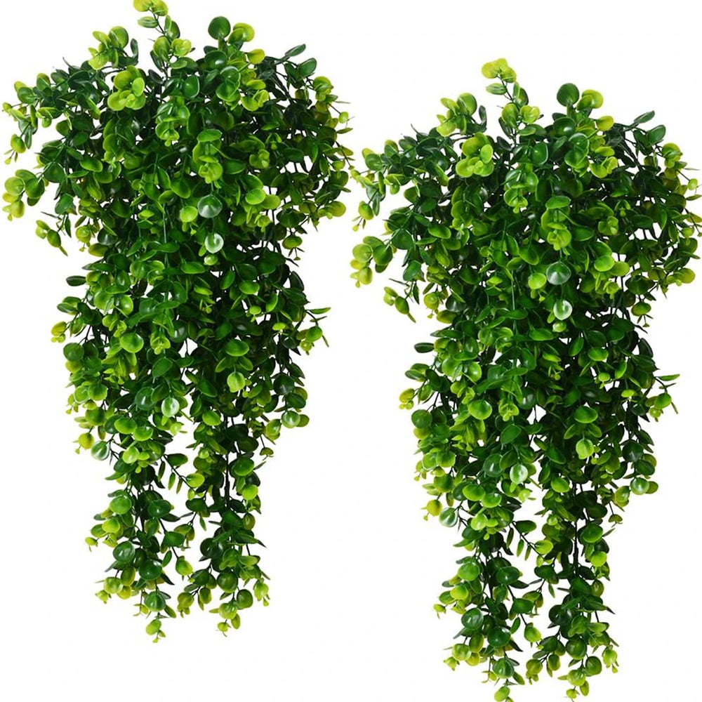 Artificial Eucalyptus Vine Set of 2, Faux Greenery Garland for Wall, Shelf and Mantel, Green, Rust or Orange