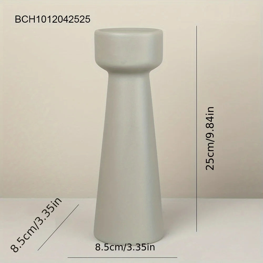 Cylinder Ceramic Candle Holders, Concrete-Look Pillar Candle Stands for Table and Mantel, Cream or Grey, 20 or 25 cm