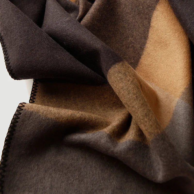 Striped Jacquard Wool Throw Blanket, Brown Blanket for Sofa, Bed and Reading Chair