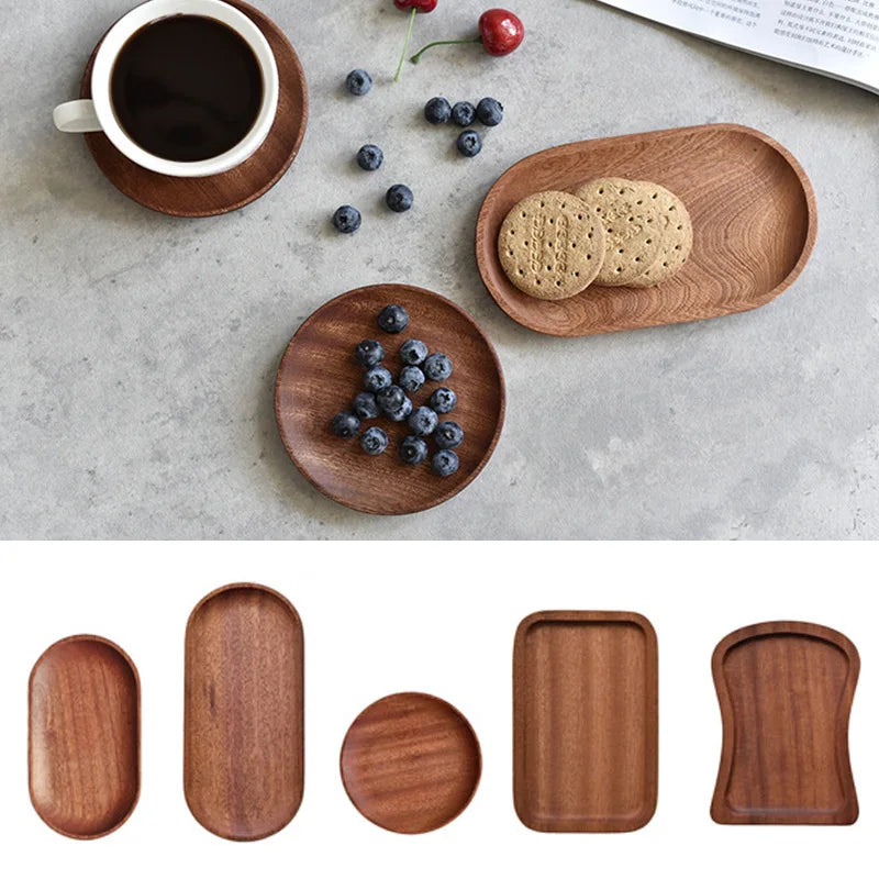 Walnut Wood Serving Tray, Japanese Solid Wood Plate for Dessert, Fruit and Breakfast, Round, Oval or Rectangle