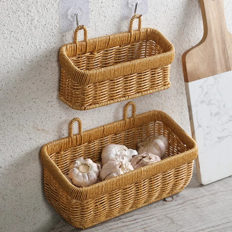 Wall Hanging Wicker Basket, Handwoven Storage Basket for Kitchen, Flower Pots and Living Room Decor, Small or Large