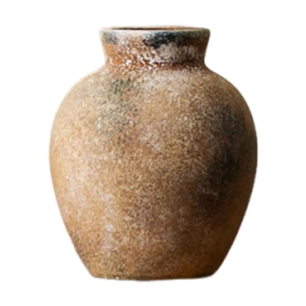 Rustic Ceramic Vase, Wabi-Sabi Earthenware Vase for Mantel, Shelf and Dried Flowers, Rust