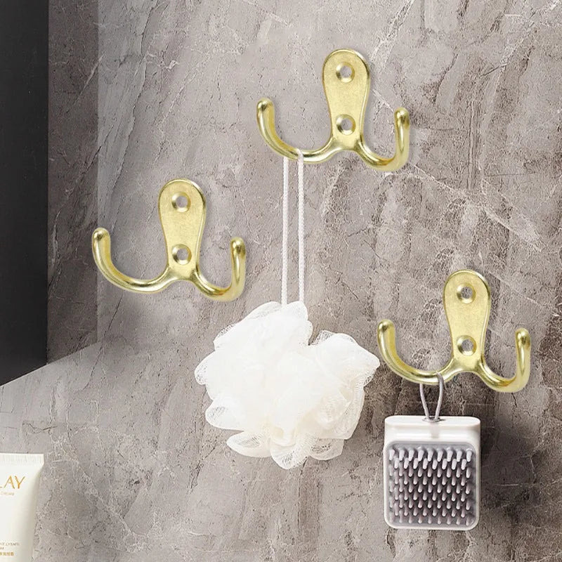 Wall Mounted Coat Hooks Set of 4, Two-Hole Metal Towel Hooks for Coats, Hats and Bags, Black or Gold