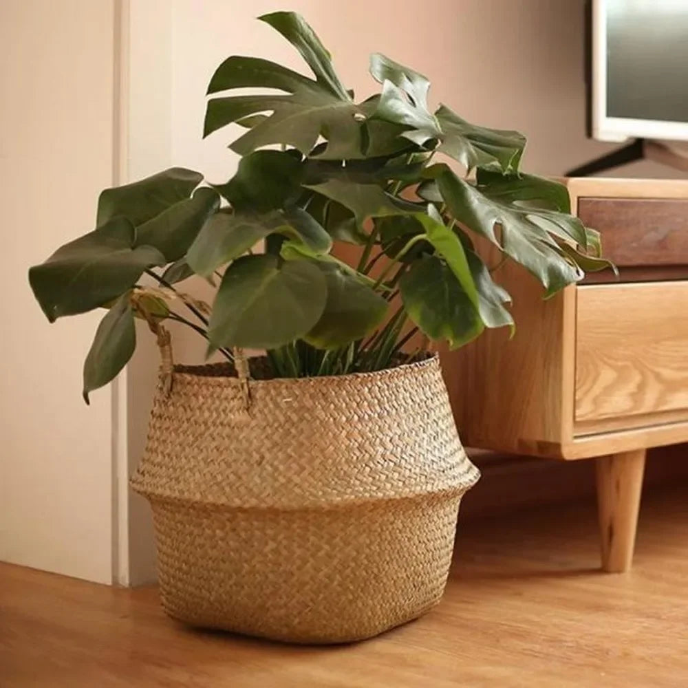 Seagrass Hanging Basket, Woven Planter and Storage Basket for Boho Living Rooms and Balconies