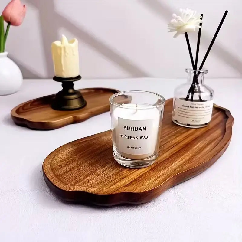 Acacia Wood Sink Tray, Solid Wood Bathroom and Candle Tray for Soap, Skincare and Vanity, Long or Wide