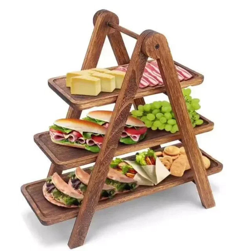 Three-Tier Wooden Serving Tray, Tiered Stand for Cakes, Snacks and Party Tables