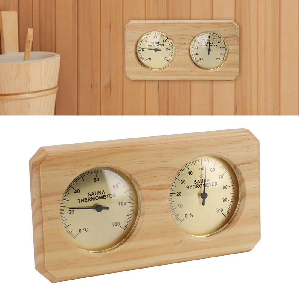 Sauna Thermometer Hygrometer, Wall-Mounted Wooden 2-in-1 Temperature and Humidity Meter for Home and Hotel Saunas