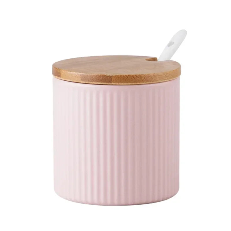 Pastel Ceramic Seasoning Jars, Macaron-Color Salt and Spice Containers with Lids, White, Grey, Mint or Pink