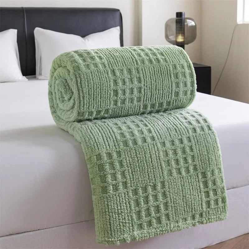 Waffle Texture Throw Blanket, Soft Cozy Nap Blanket for Sofa, Bed and Travel, 100 x 150 cm, Beige, Taupe, Sage Green or Blue Grey