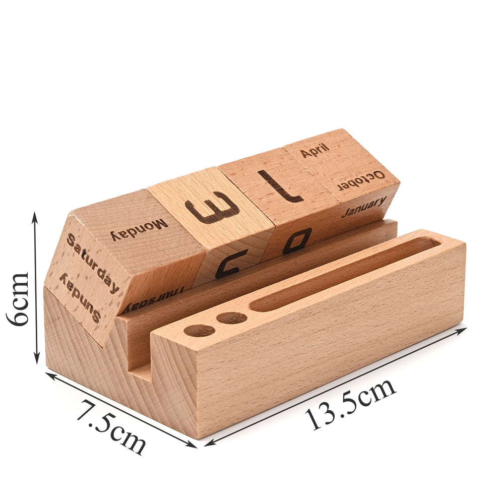 Wooden Perpetual Calendar, Flip Block Desk Calendar for Month and Date