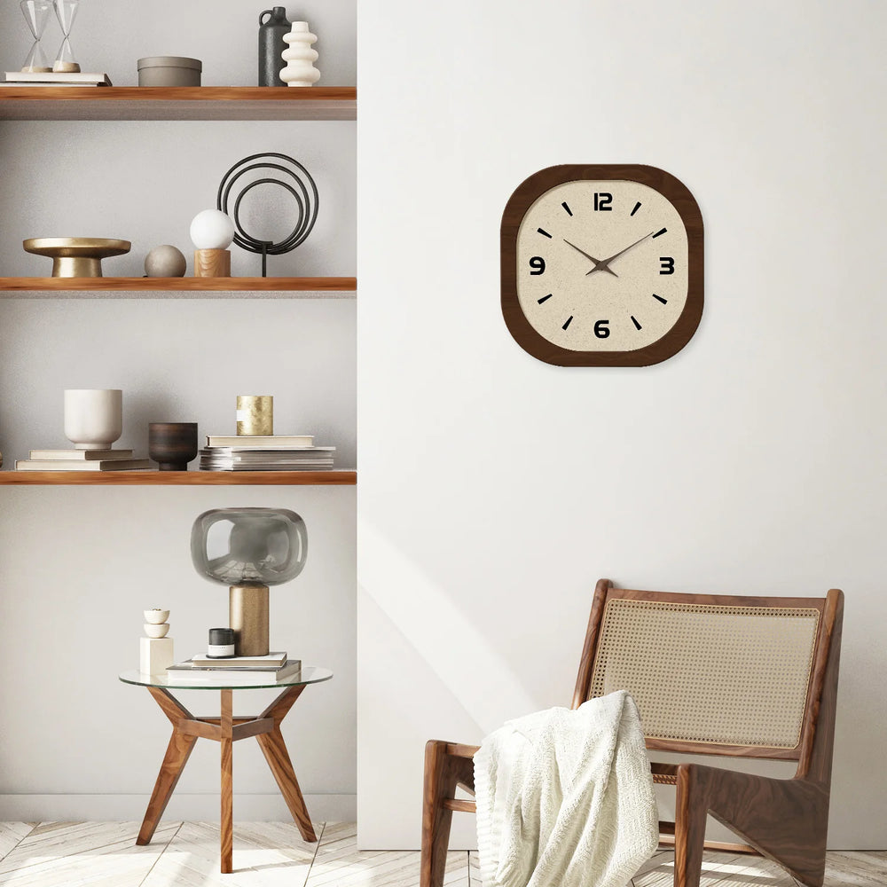 Retro Square Wall Clock, Silent Rounded Wall Clock for Living Room and Bedroom, 30 or 35 cm