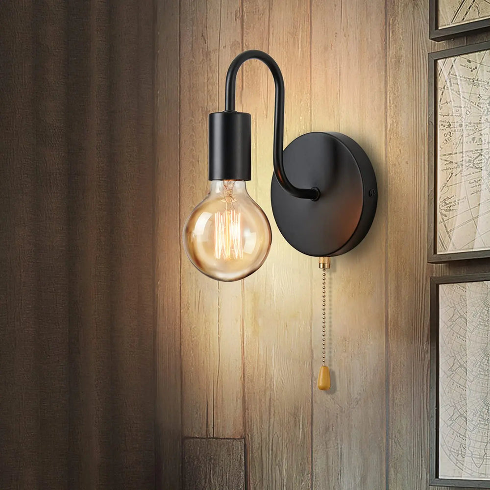 Black Iron Wall Lamp, Nordic Industrial E27 Sconce for Bedside, Bathroom and Bedroom, Bulb Not Included