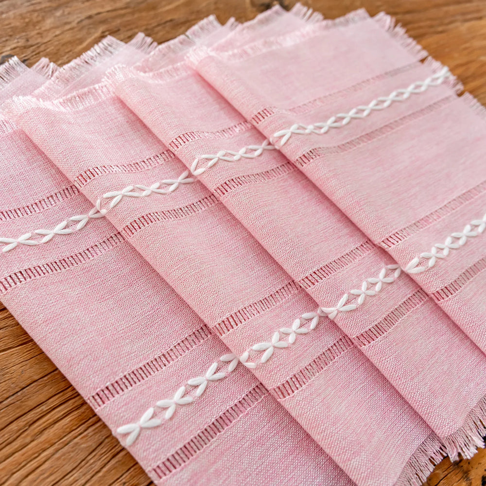 Cotton Linen Placemats Set of 4, Rustic Hemstitch Place Mats for Dining Table, 33 x 45 cm, Dusty Blue or Pink