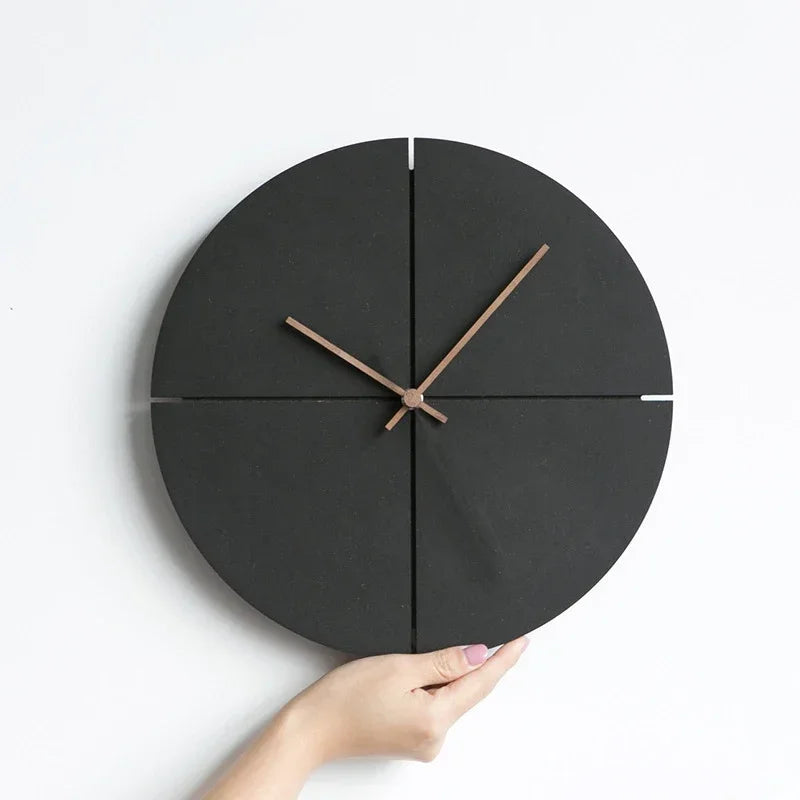 Black Wooden Wall Clock, Silent Minimalist Clock for Living Room, Kitchen and Bedroom