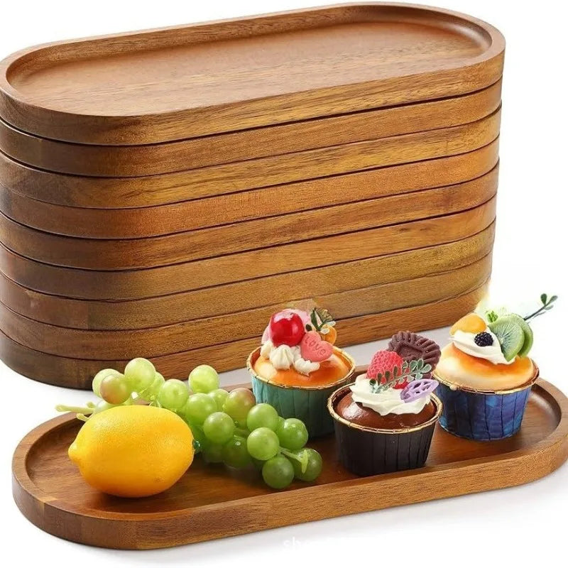 Wabi Sabi Acacia Serving Platter, Oval or Rectangular Solid Wood Tray for Bread, Cheese and Fruit, Kitchen Counter and Dining Table