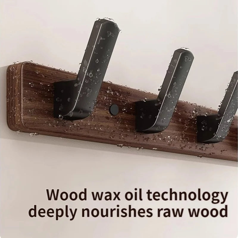 Wall-Mounted Coat Rack with 5 Hooks, Hook Rail for Entryway, Bathroom and Bedroom, Beech with White Hooks or Walnut with Black Hooks