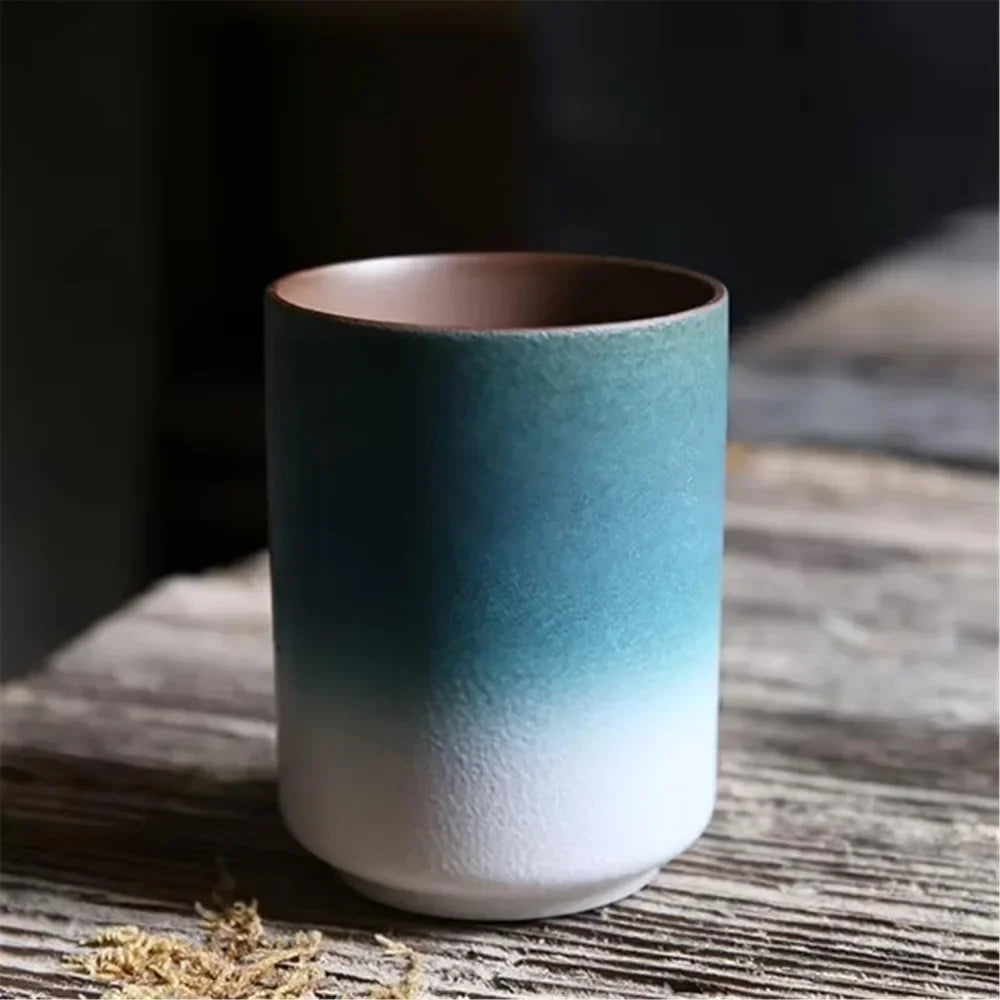 Kiln-Glazed Ceramic Cup, 200 ml Japanese-Style Coffee and Tea Cup, Blue and White, Black or Dark Blue
