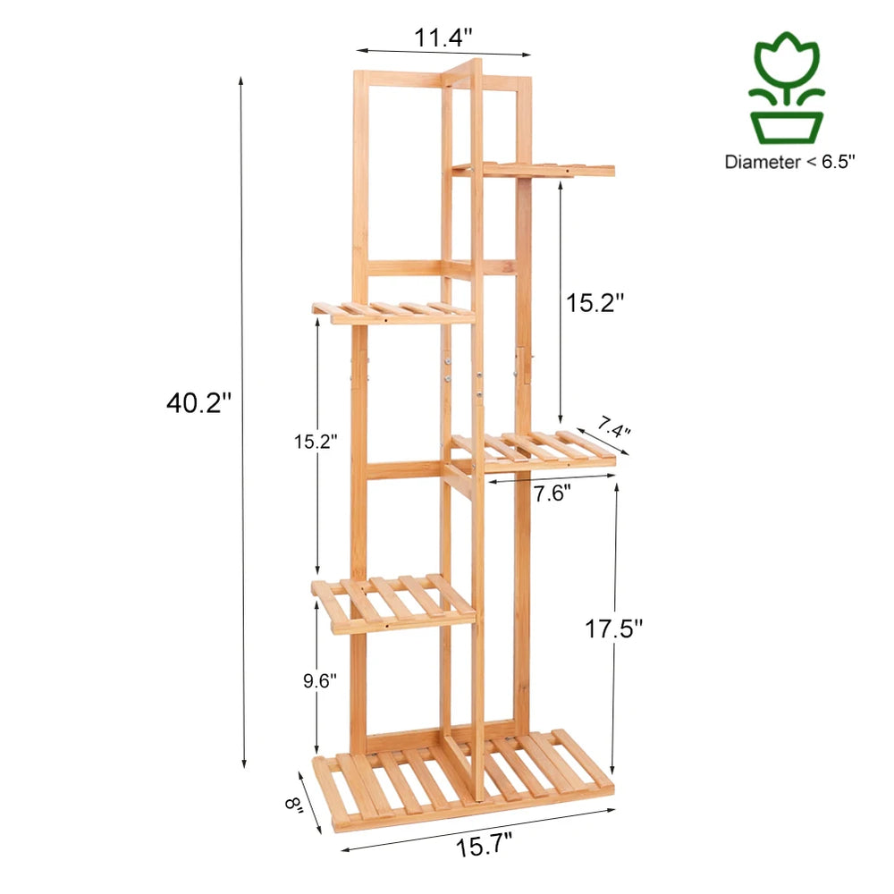 Bamboo Corner Plant Stand, Tall Tiered Plant Shelf for Indoor Plants and Flower Pots, 5 or 6 Tiers
