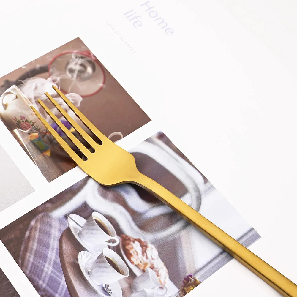 Matte Stainless Steel Cutlery Set of 4, Knife, Fork, Spoon and Teaspoon, Gold, Silver, Black or Rose Gold