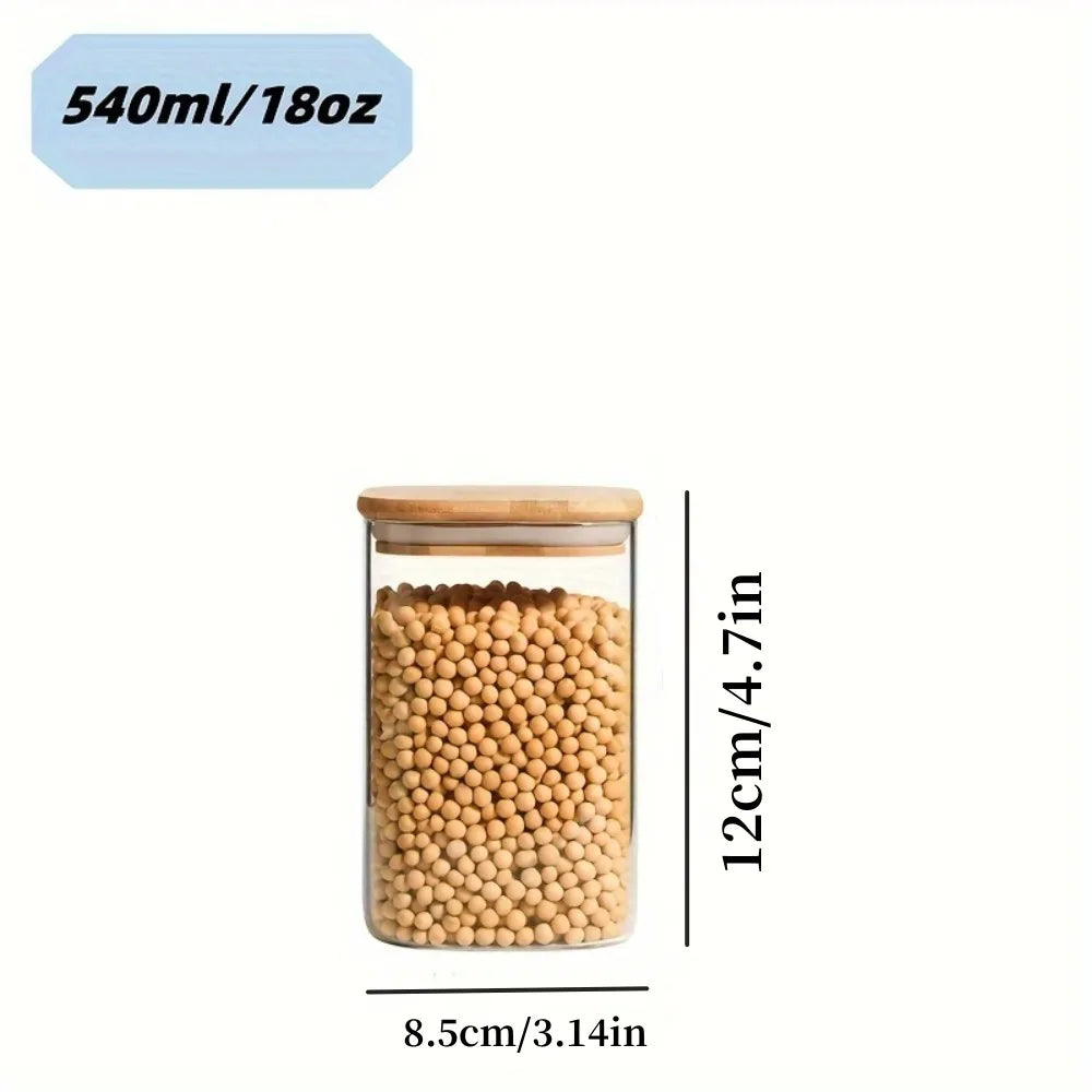 Glass Food Storage Jars with Wood-Tone Lids, Square Kitchen Canisters for Pasta, Grains and Snacks, Set of 2 or 4