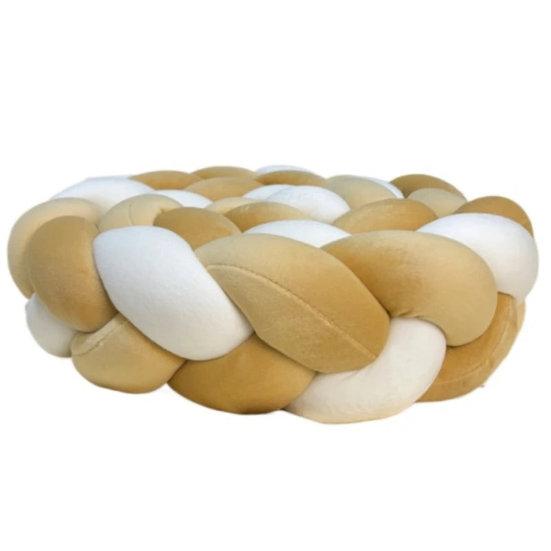 Knot Pillow, Soft Knotted Decorative Cushion for Sofa, Bed and Reading Nook, 1 m Braid, White, Camel, Grey and White or Camel and White