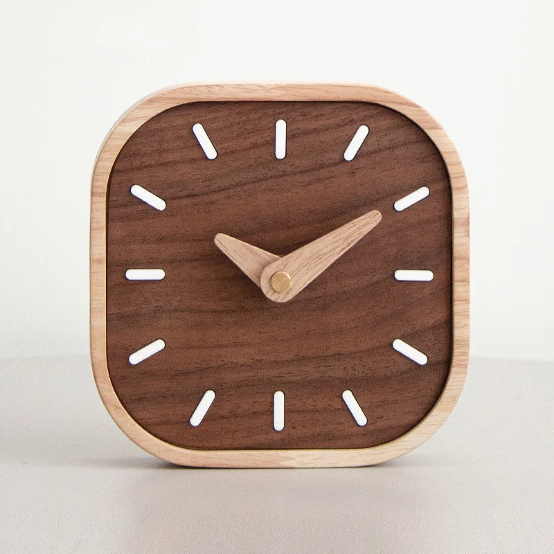 Solid Wood Table Clock with Walnut-Tone Face, Silent Desk Clock for Bedside and Shelf