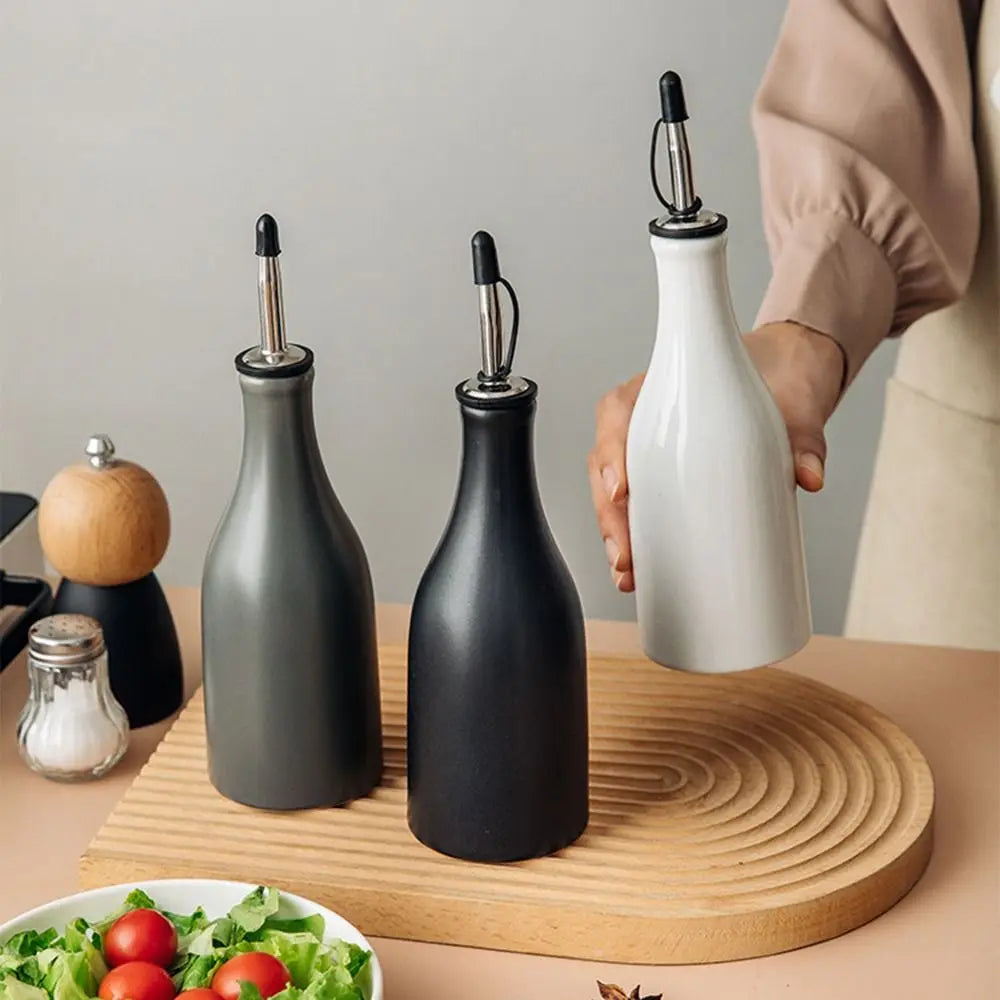 Modern Ceramic Olive Oil Dispenser with Pour Spout, Minimalist Oil Bottle for Kitchen Counter, White, Black, Grey or Sand
