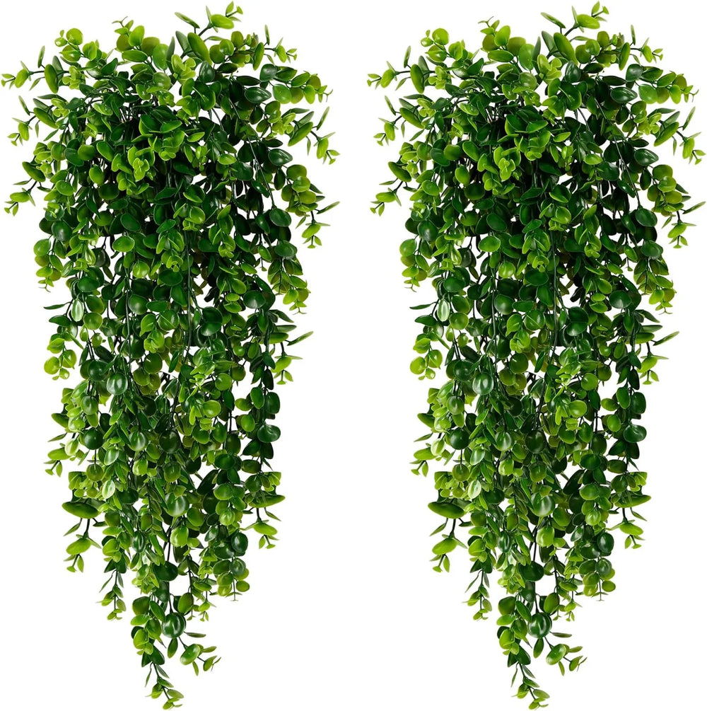 Artificial Eucalyptus Vine Set of 2, Faux Greenery Garland for Wall, Shelf and Mantel, Green, Rust or Orange