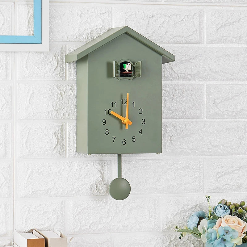 Modern Cuckoo Wall Clock, Silent Quartz Bird Clock for Living Room, Office and Kids Room, White or Green