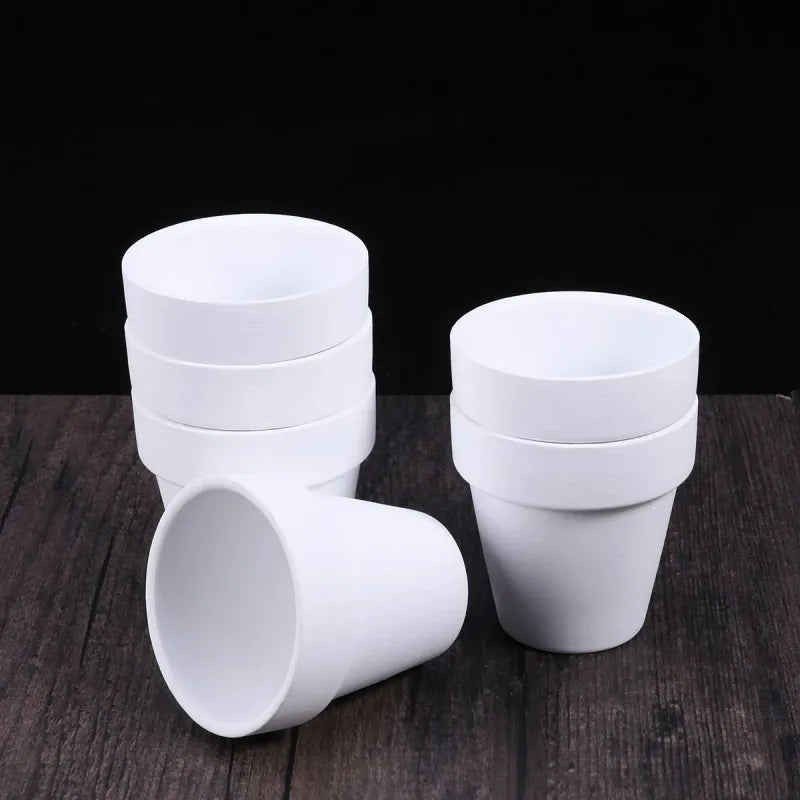 White Terracotta Pots Set of 6, 8 cm Small Planters with Drainage Holes for Succulents and Herbs