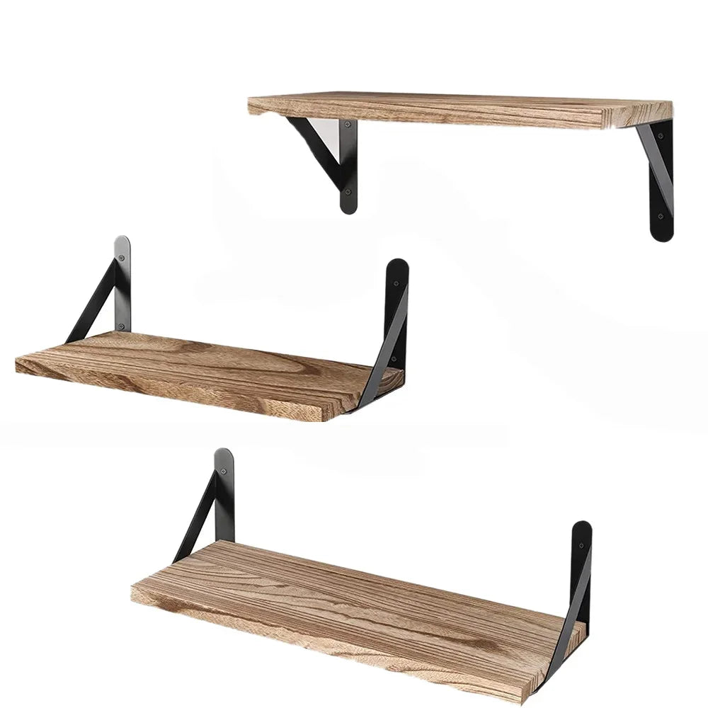 Wooden Floating Wall Shelf, Bathroom and Kitchen Hanging Storage Rack for Towels, Plants and Jars
