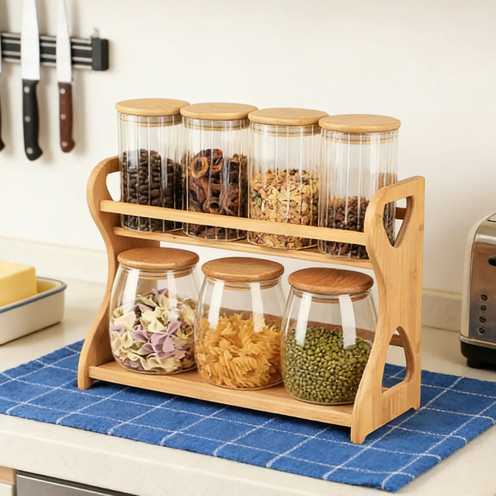 2-Tier Bamboo Spice Rack, No-Assembly Countertop Organizer for Spices, Oils and Condiments
