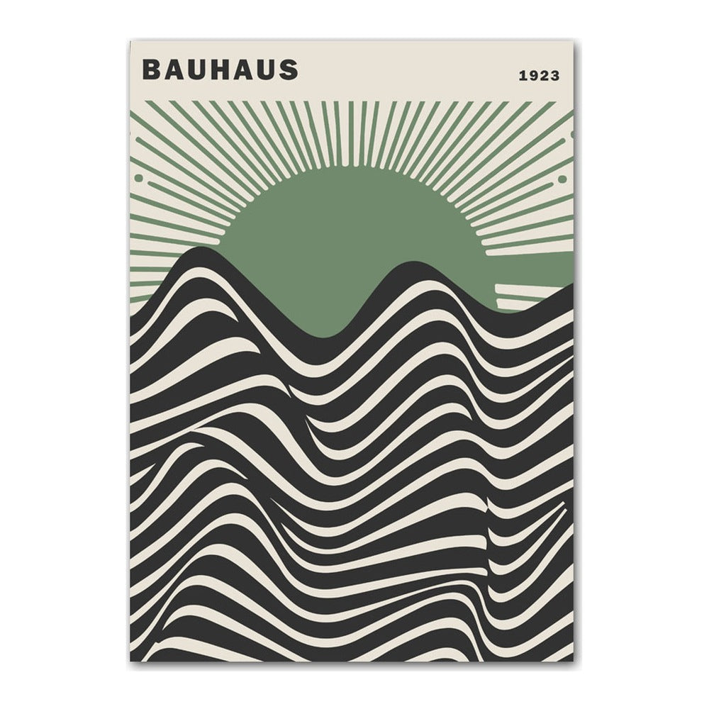 Bauhaus Exhibition Poster Prints, Green and Black Minimalist Canvas Wall Art for Living Room and Office, 10 Designs, Unframed