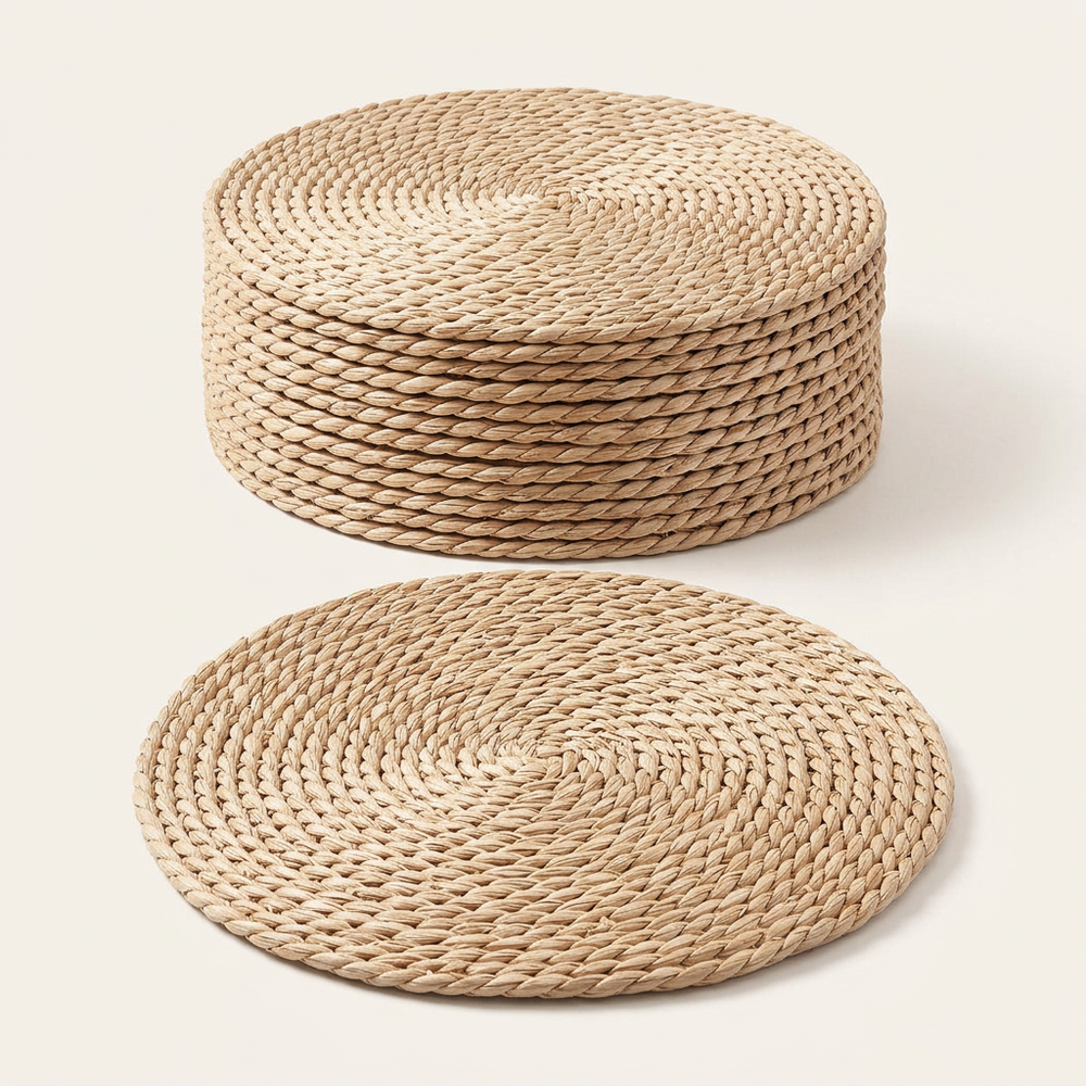 Woven Straw Placemat Set, Round Braided Rattan Table Mats for Dining Table, Set of 4, 8 or 12