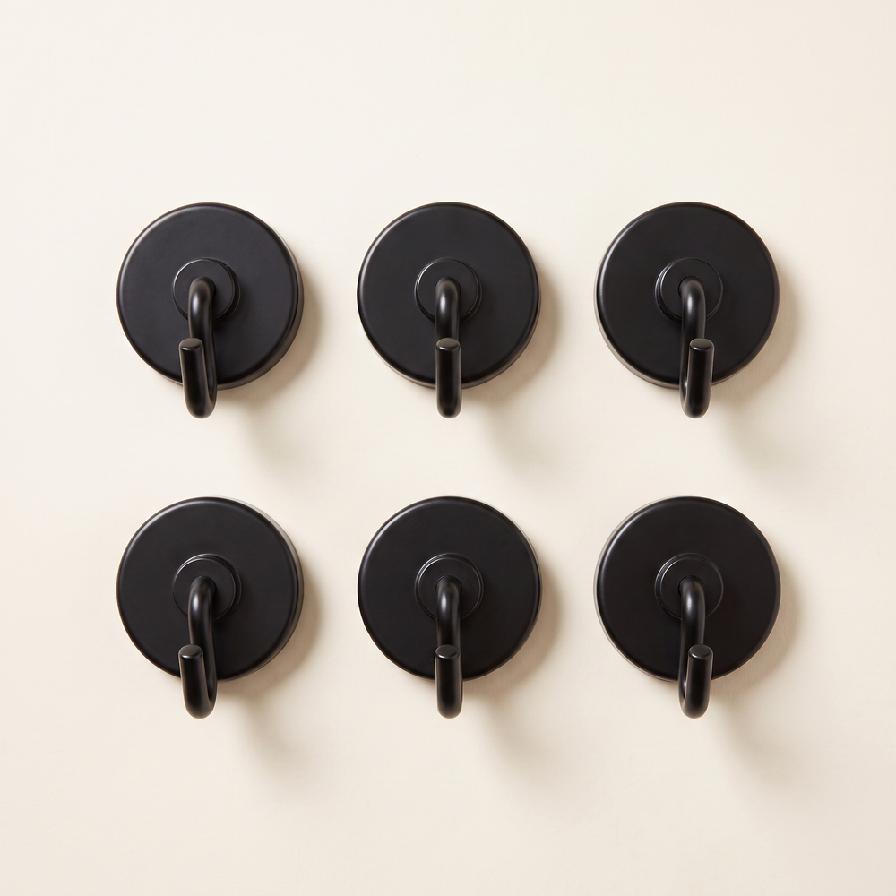Magnetic Hooks Set of 6, Strong Neodymium Hooks for Fridge, Kitchen, Office and Garage, Holds Keys, Coats and Tools, No Drilling
