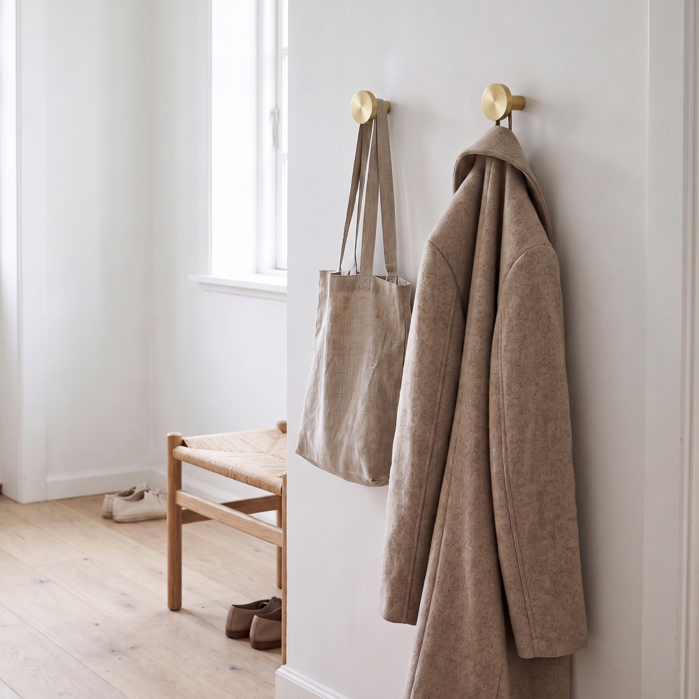Brass Wall Hooks, Solid Brass Coat and Towel Hooks for Bathroom, Kitchen and Hallway, Black or Brass