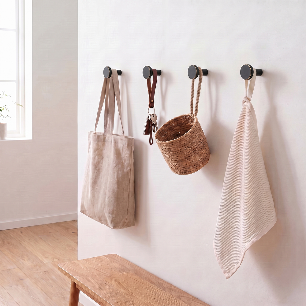 Brass Wall Hooks Set of 4, Small 20 mm Coat, Towel and Key Hooks for Bathroom, Kitchen and Hallway, Brass or Black