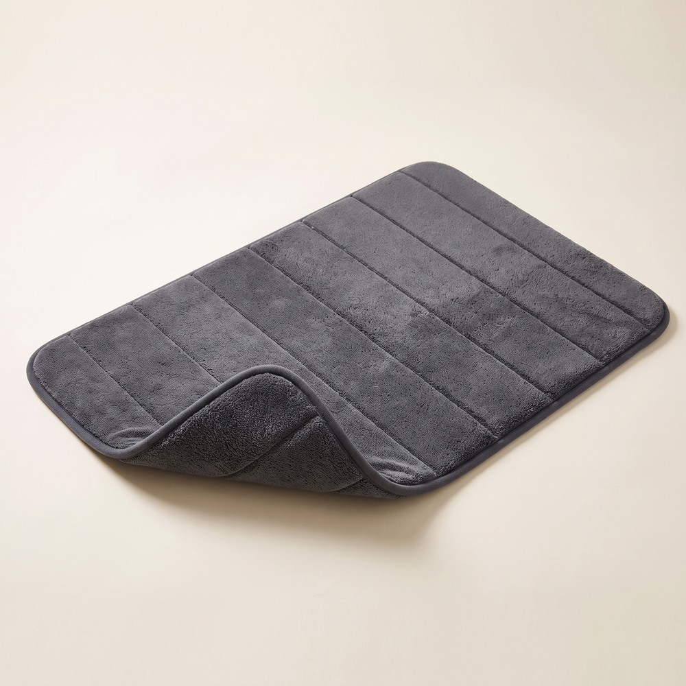 Soft Striped Bath Mat, Absorbent Non-Slip Microfiber Bathroom Rug with Foam Core for Tub, Shower and Sink, Dark Grey or Cream