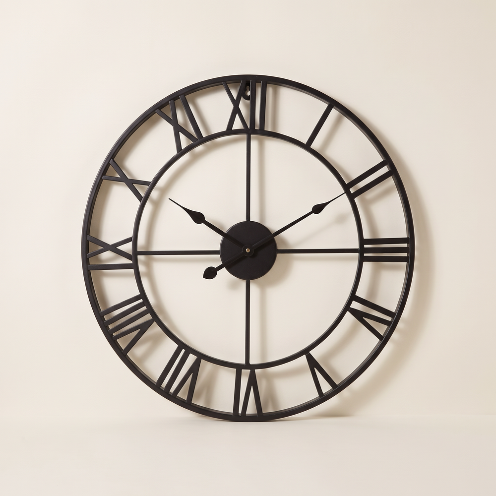 Large Roman Numeral Wall Clock, Silent Metal Clock for Living Room and Dining Room, Retro Gold or Black