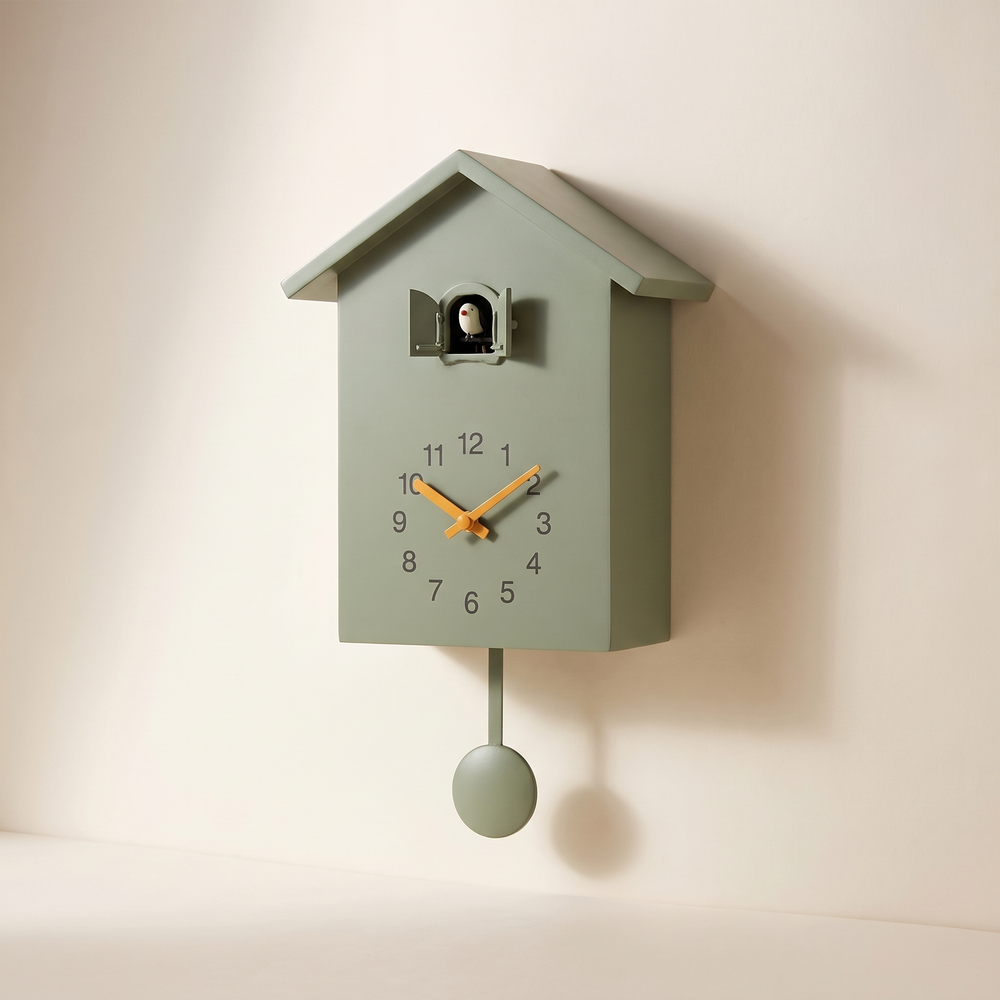 Modern Cuckoo Wall Clock, Silent Quartz Bird Clock for Living Room, Office and Kids Room, White or Green