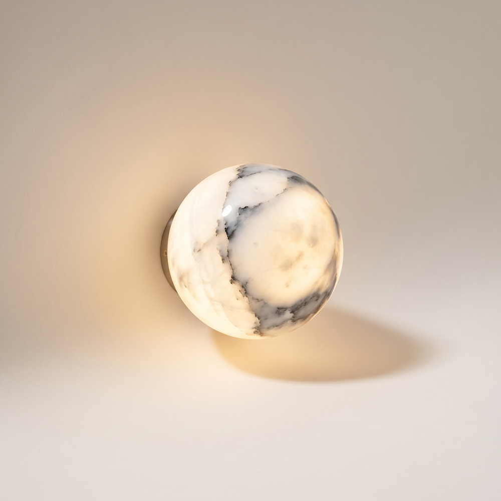 Marble Sphere Wall Light, Natural Stone LED Sconce for Bedroom, Hallway and Living Room, Warm White