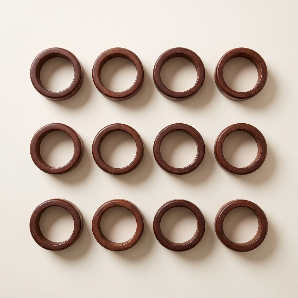 Wooden Napkin Rings Set of 12, Natural Wood Serviette Holders for Dining Table, Dinner Parties and Everyday Meals