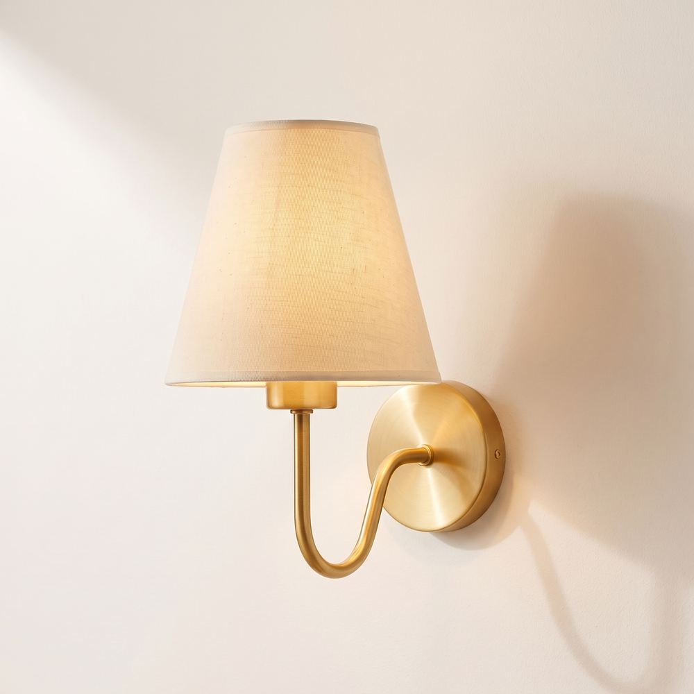 Fabric Shade Wall Lamp, Modern Retro Bedside Sconce for Living Room and Loft, E27, Black or Gold
