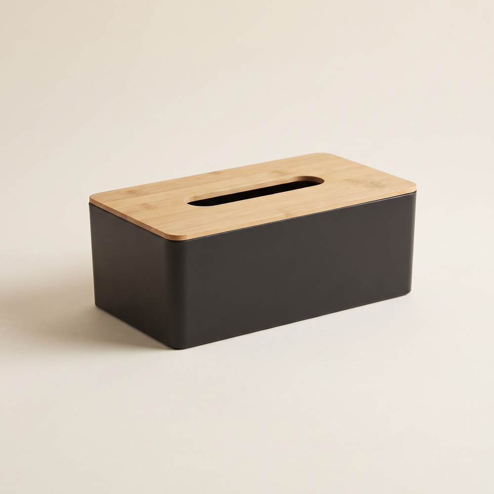 Bamboo Cover Tissue Box, Wooden Napkin Holder for Living Room, Bedroom and Bathroom, White or Black
