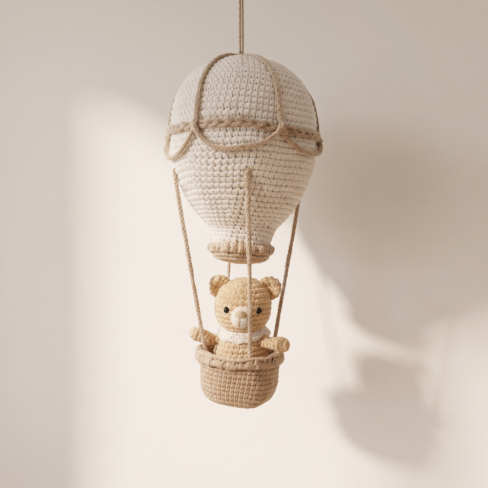 Crochet Hot Air Balloon Wall Hanging, Handmade Nursery and Kids Room Decor, Cream or Blue